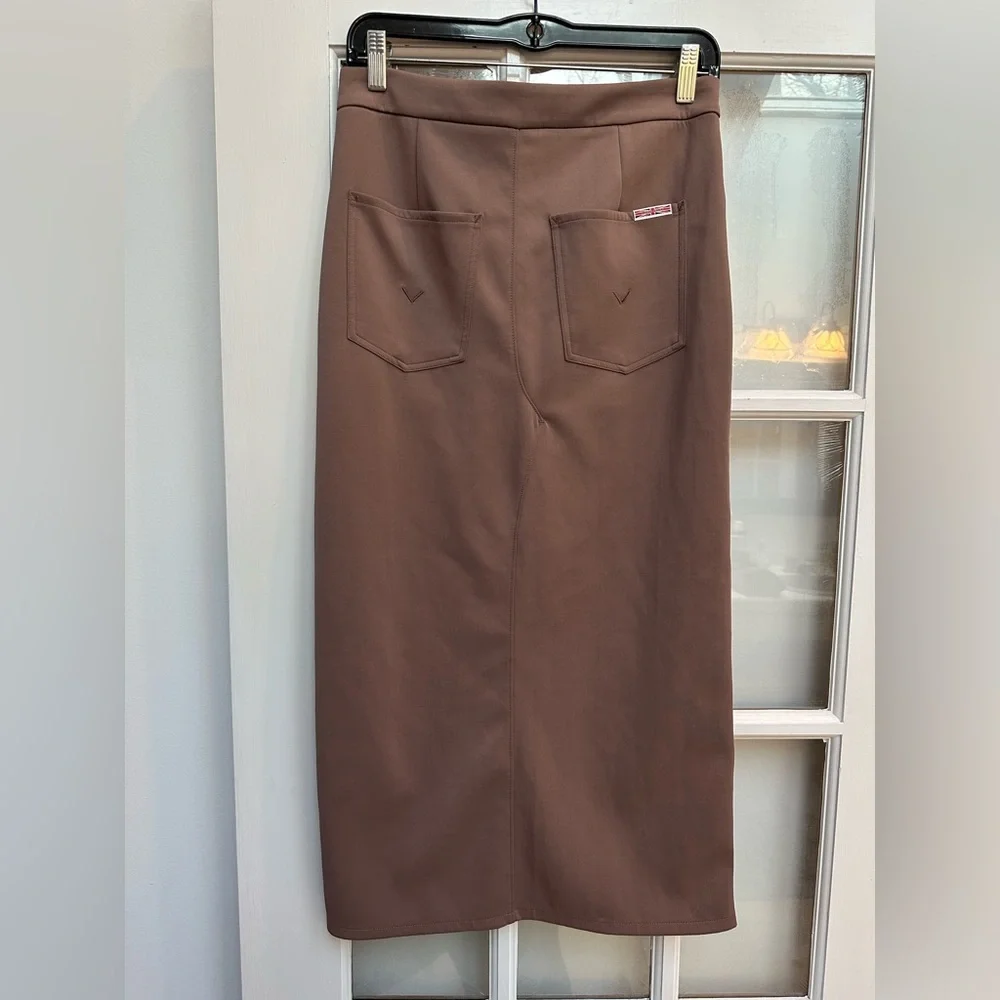 Hudson Reconstructed Chic Deep Taupe Midi Pencil Skirt with Front Slit Size 6
